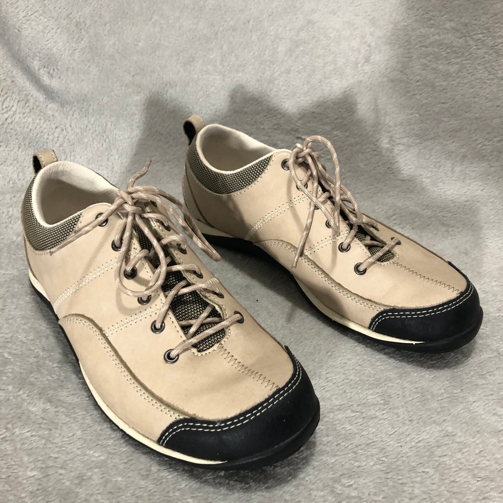 LL Bean Leather Casual Shoes Comfort Walking Sneakers Beige Black Size 8W